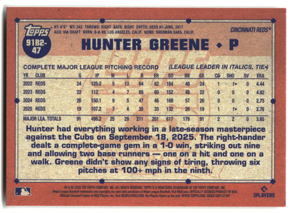 2026 Topps Hunter Greene 1991 Topps Baseball 35th (Series Two) baseball back