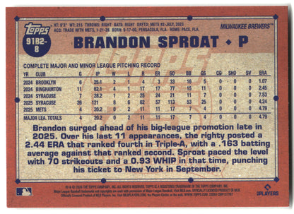 2026 Topps Brandon Sproat 1991 Topps Baseball 35th (Series Two) baseball back