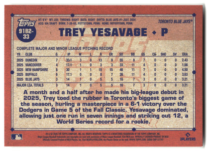 2026 Topps #91B2-33 Trey Yesavage 1991 Topps Baseball 35th (Series Two) back