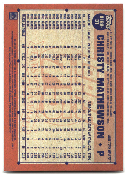 2026 Topps #91B2-31 Christy Mathewson 1991 Topps Baseball 35th (Series Two) back
