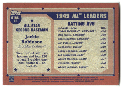 2026 Topps #91AS-15 Jackie Robinson 1991 Topps Baseball 35th All-Stars back