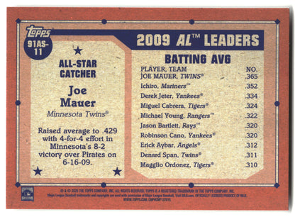 2026 Topps #91AS-11 Joe Mauer 1991 Topps Baseball 35th All-Stars back