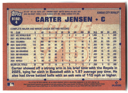 2026 Topps #91B2-4 Carter Jensen 1991 Topps Baseball 35th (Series Two) back