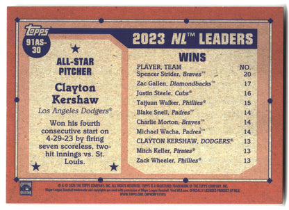 2026 Topps #91AS-30 Clayton Kershaw 1991 Topps Baseball 35th All-Stars back