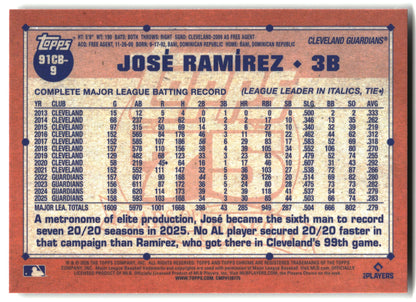 José Ramírez - 2026 Topps Chrome - 1991 Topps Baseball 35th Anniversary - #91CB-9 back