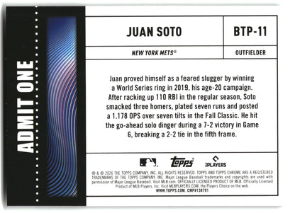 Juan Soto - 2026 Topps Chrome - Big Ticket Players - #BTP-11 back