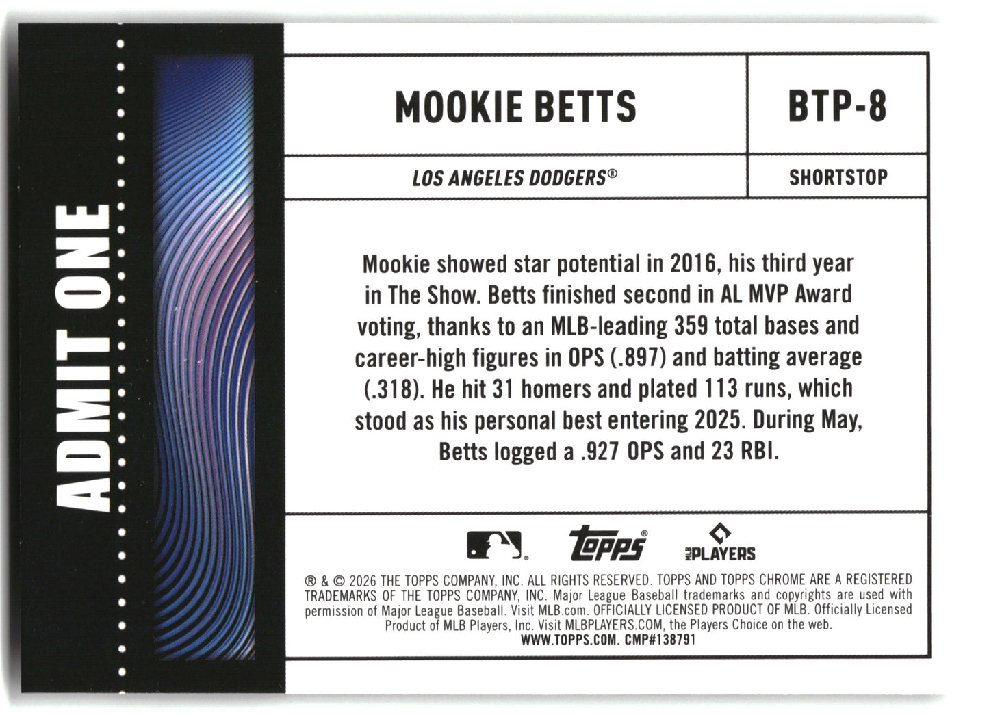 Mookie Betts - 2026 Topps Chrome - Big Ticket Players - #BTP-8 back
