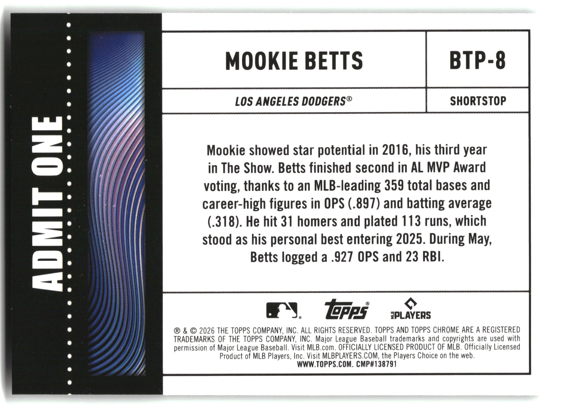 Mookie Betts - 2026 Topps Chrome - Big Ticket Players - #BTP-8 back