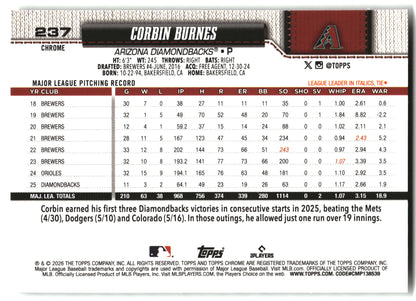 Corbin Burnes - 2026 Topps Chrome - X-Fractors - #237 back