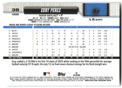 Eury Pérez - 2026 Topps Chrome - X-Fractors - #38 back
