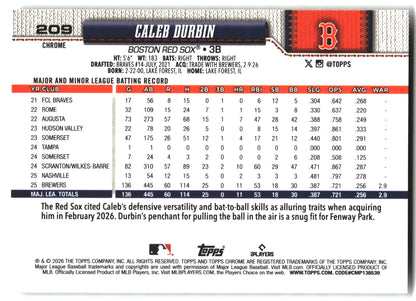 Caleb Durbin - 2026 Topps Chrome - X-Fractors - #209 back