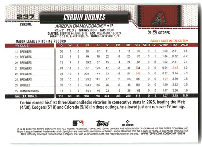 Corbin Burnes - 2026 Topps Chrome - X-Fractors - #237 back