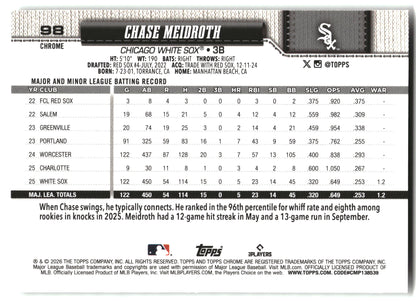 Chase Meidroth - 2026 Topps Chrome - X-Fractors - #98 back