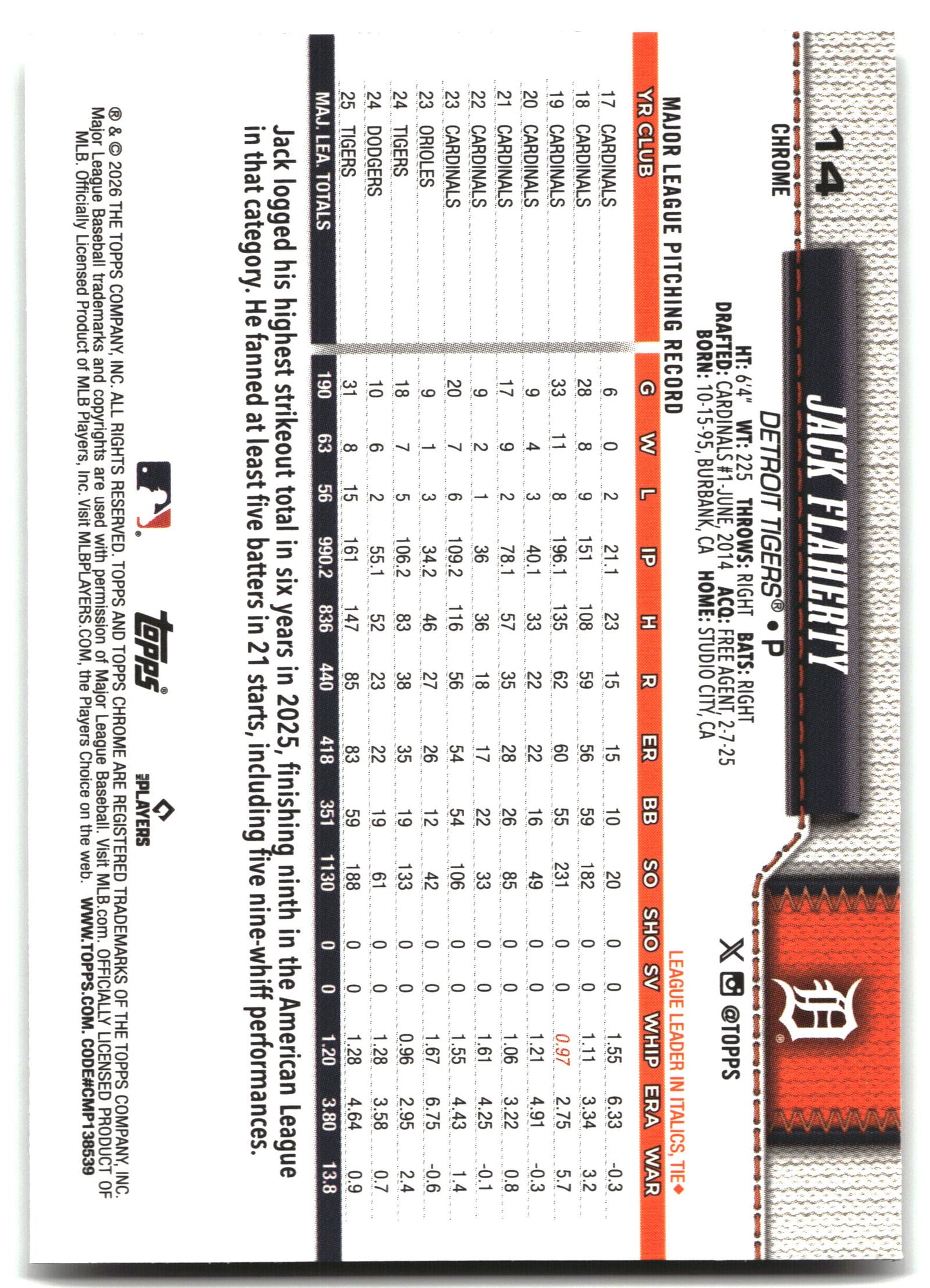 Jack Flaherty - 2026 Topps Chrome - X-Fractors - #14 back