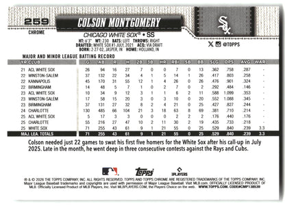 Colson Montgomery - 2026 Topps Chrome - X-Fractors - #259 back