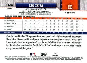 Cam Smith - 2026 Topps Chrome - #108 back