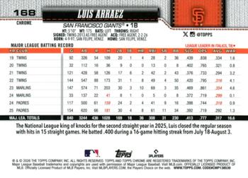 Luis Arraez - 2026 Topps Chrome - #168 back