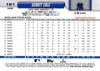 Gerrit Cole - 2026 Topps Chrome - #191 back