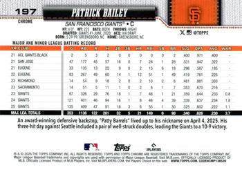 Patrick Bailey - 2026 Topps Chrome - #197 back