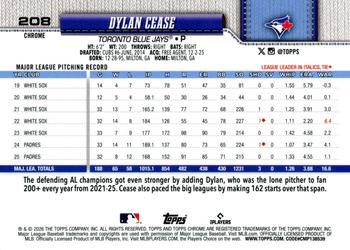 Dylan Cease - 2026 Topps Chrome - #208 back