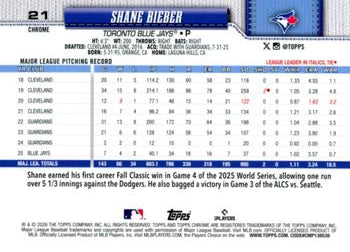 Shane Bieber - 2026 Topps Chrome - #21 back