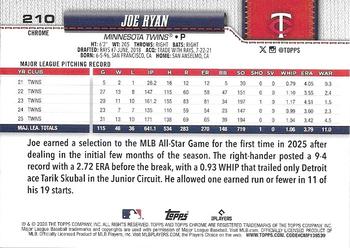 Joe Ryan - 2026 Topps Chrome - #210 back