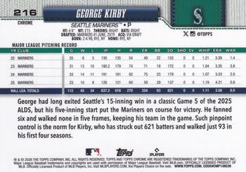 George Kirby - 2026 Topps Chrome - #216 back