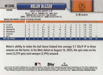 Nolan McLean - 2026 Topps Chrome - #236 back