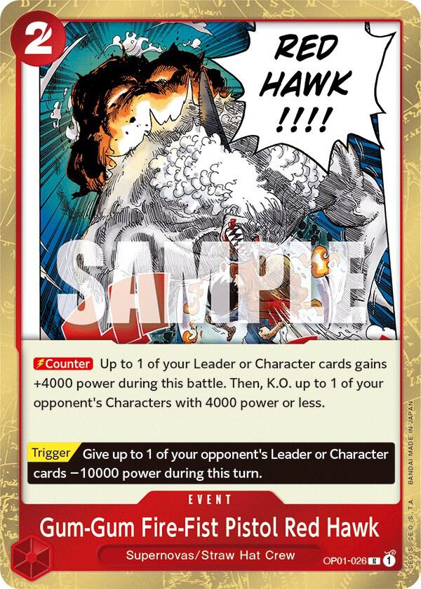 Gum-Gum Fire-Fist Pistol Red Hawk OP01-026 Rare Romance Dawn One Piece Foil NM