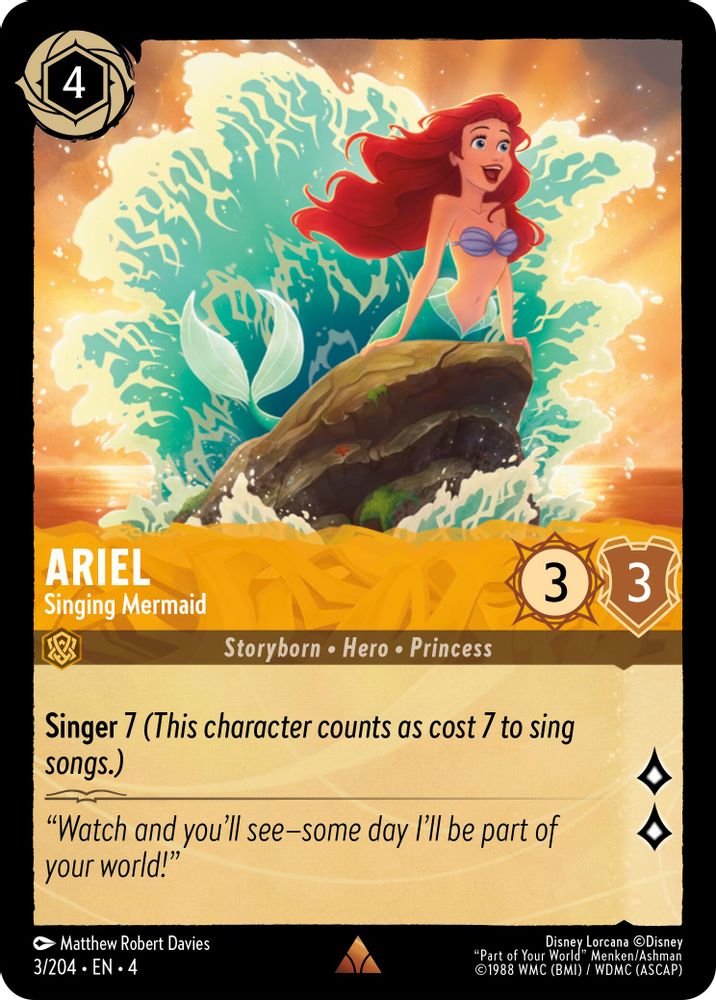 Ariel - Singing Mermaid 3/204 Rare Ursula's Return Lorcana Near Mint