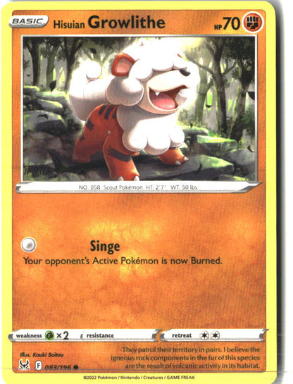 Hisuian Growlithe 083/196 Common Lost Origin Pokemon Near Mint