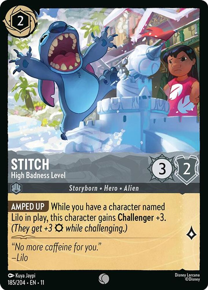 Stitch - High Badness Level 185/204 Common Winterspell Lorcana Near Mint