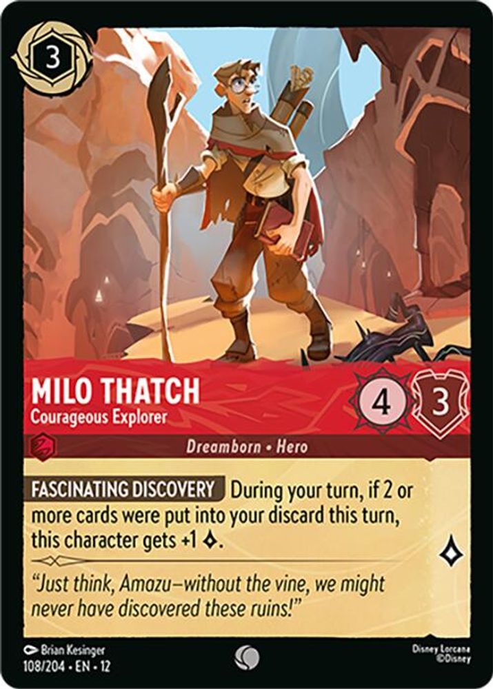 Milo Thatch - Courageous Explorer 108/204 Common Wilds Unknown Lorcana Near Mint