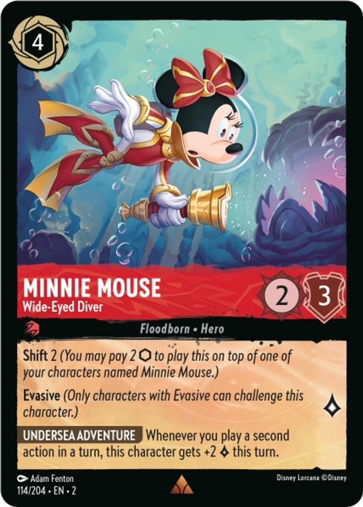 Minnie Mouse - Wide-Eyed Diver 114/204 Rare Rise of the Floodborn Lorcana NM