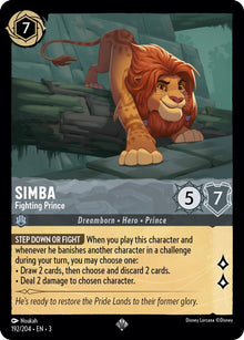 Simba - Fighting Prince 192/204 Super Rare Into the Inklands Lorcana Near Mint
