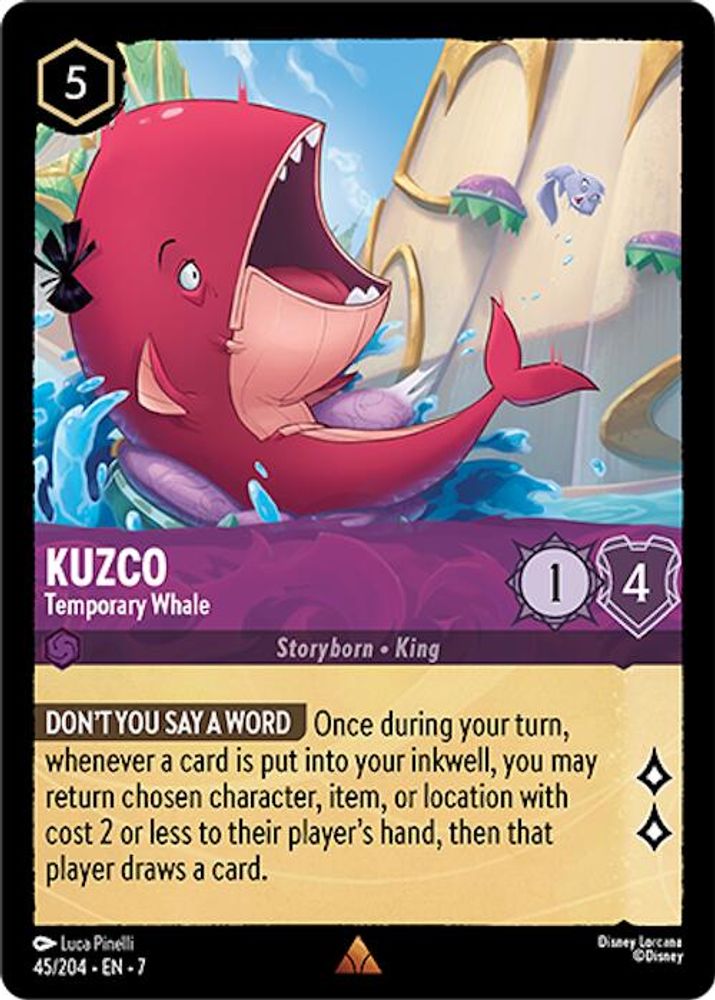 Kuzco - Temporary Whale 45/204 Rare Archazia's Island Lorcana Near Mint