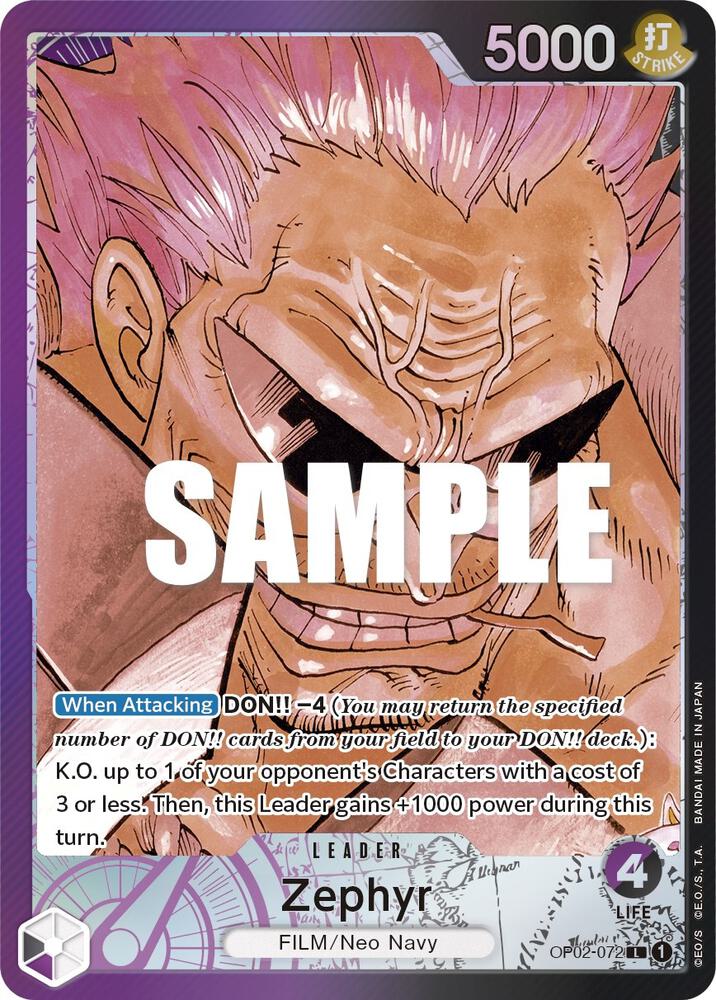 Zephyr (Alternate Art) OP02-072 Leader Paramount War One Piece Foil Near Mint