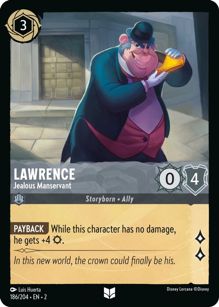 Lawrence - Jealous Manservant 186/204 Uncommon Rise of the Floodborn Lorcana NM