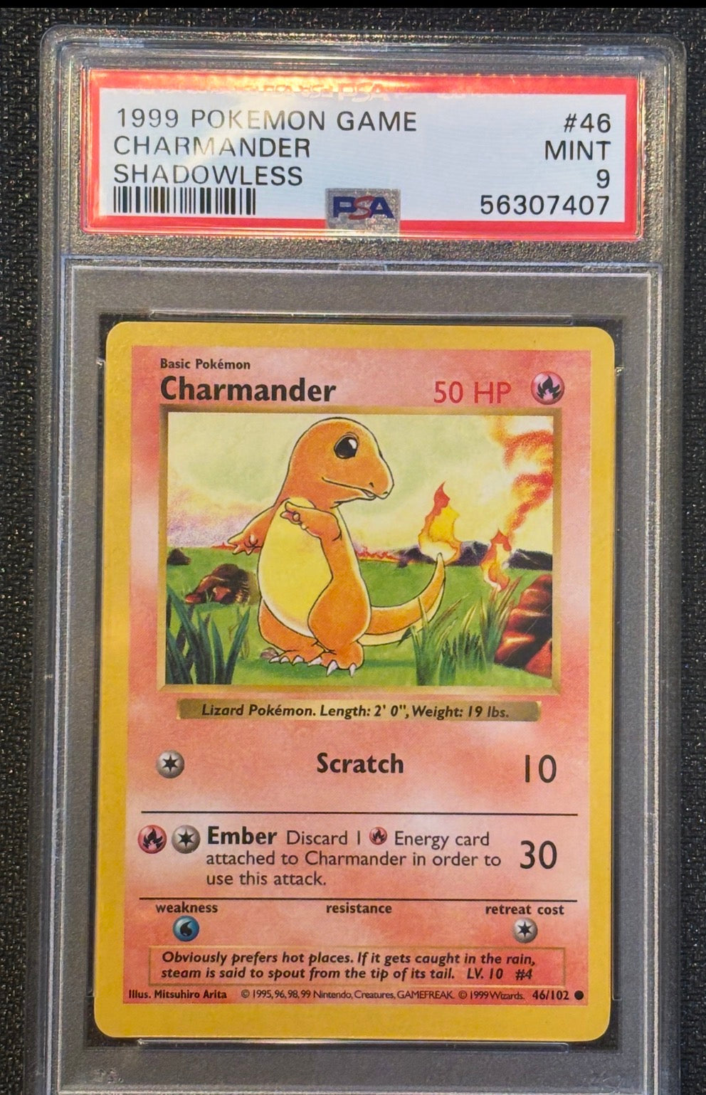 PSA 9, 1999 Charmander Shadowless 46/102