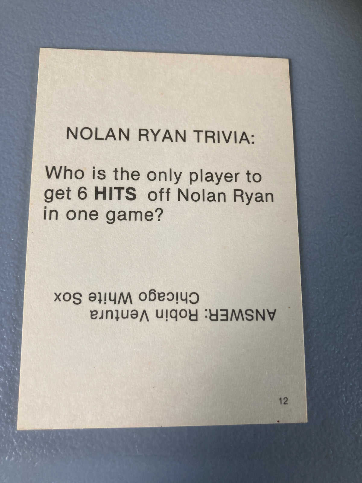 Nolan Ryan hitting Robin Ventura trivia card 1 of 15,000 Baseball