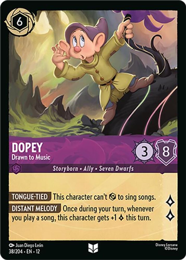Dopey - Drawn to Music 38/204 Uncommon Wilds Unknown Lorcana Near Mint