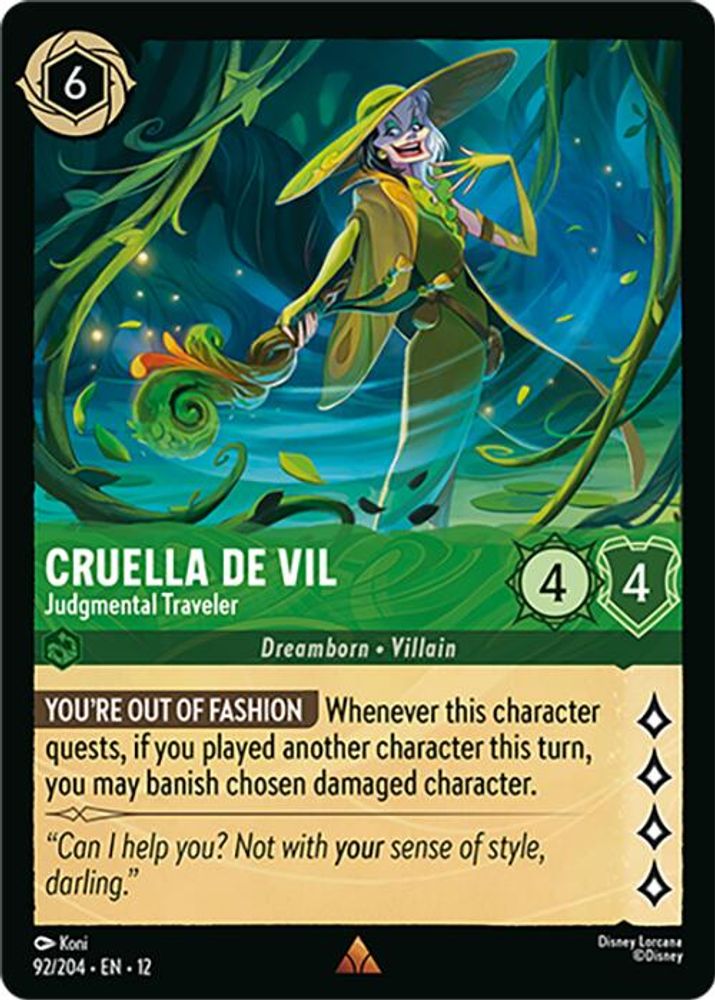 Cruella De Vil - Judgmental Traveler 92/204 Rare Wilds Unknown Lorcana Near Mint