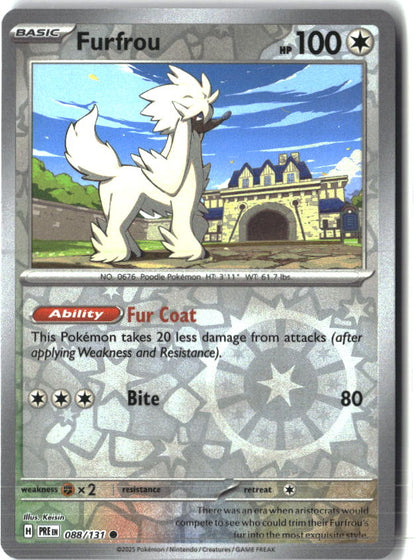 Furfrou 088/131 Common Prismatic Evolutions Pokemon Reverse Holo Near Mint