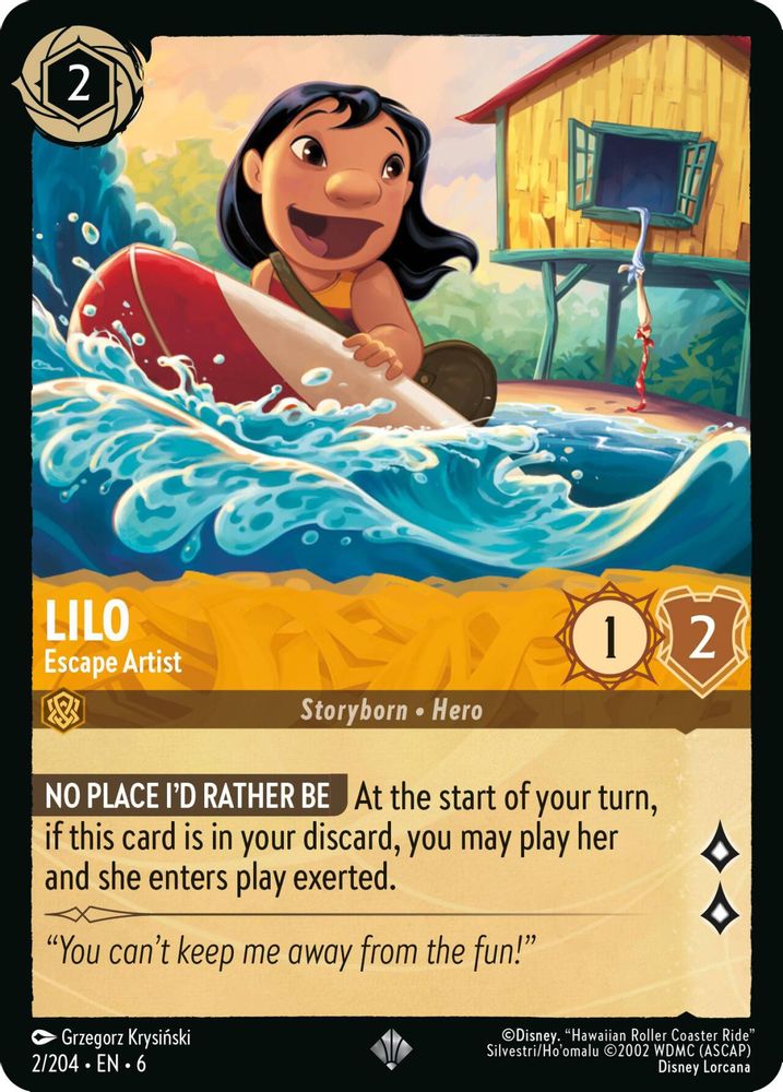 Lilo - Escape Artist 2/204 Super Rare Azurite Sea Lorcana Near Mint