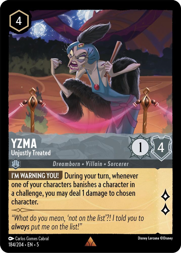 Yzma - Unjustly Treated 184/204 Rare Shimmering Skies Lorcana Near Mint
