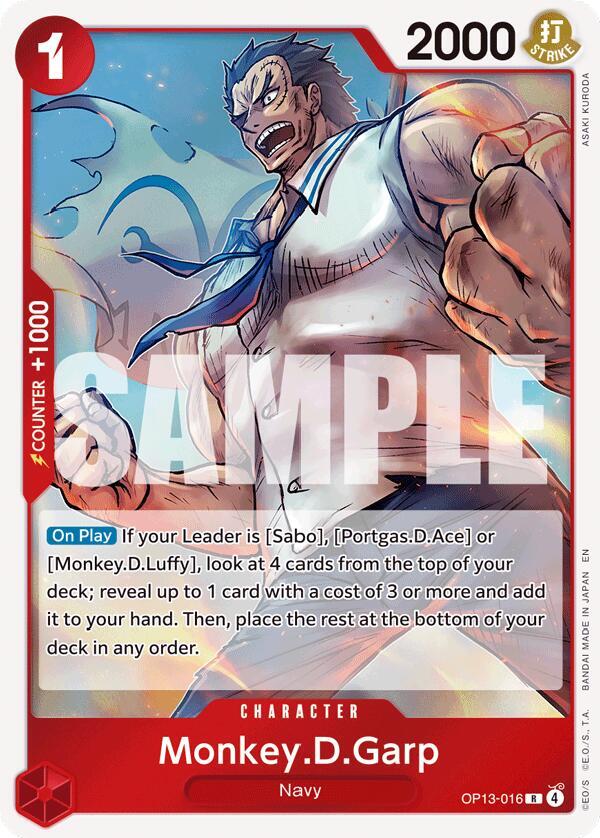 Monkey.D.Garp OP13-016 Rare Carrying On His Will One Piece Foil Near Mint