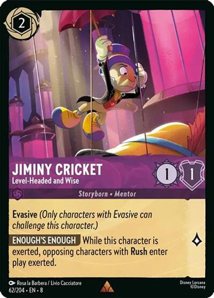 Jiminy Cricket - Level-Headed and Wise 62/204 Rare Reign of Jafar Lorcana NM