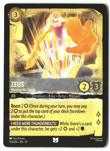 Zeus - Missing His Spark 193/204 Uncommon Whispers in the Well Lorcana LP