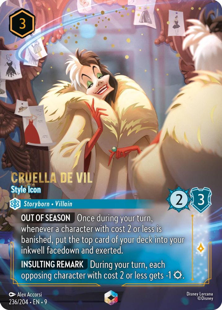 Cruella De Vil - Style Icon (Enchanted) 236/204 Enchanted Fabled Lorcana Holo NM