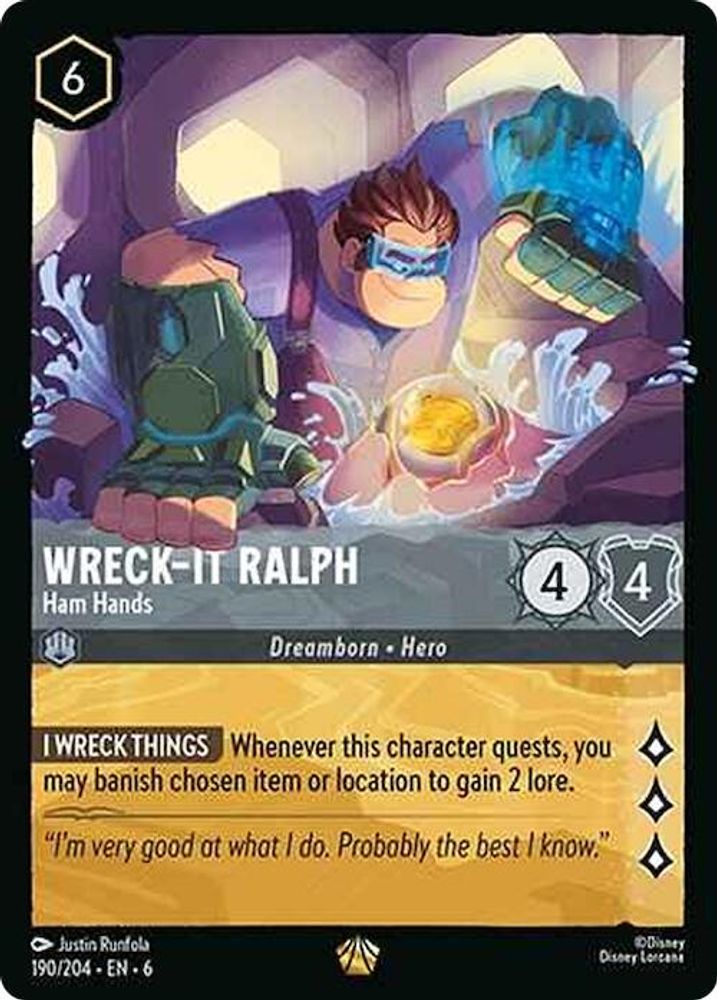 Wreck-It Ralph - Ham Hands 190/204 Legendary Azurite Sea Lorcana Near Mint